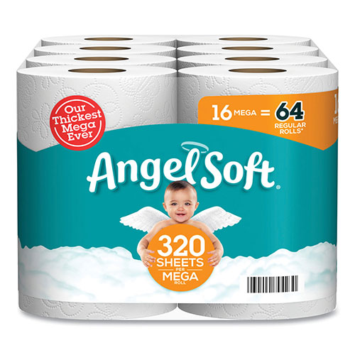 Angel Soft Mega Toilet Paper, Septic Safe, 2-Ply, White, 320 Sheets/Roll, 16 Rolls/Pack
