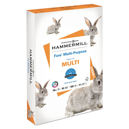 Hammermill Fore Multipurpose Print Paper, 96 Bright, 20lb, 11 x 17, White, 500/Ream