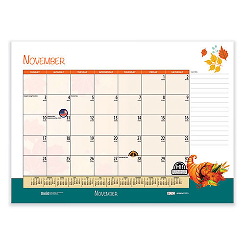 House Of Doolittle Recycled Desk Pad Calendar, Illustrated Seasons Artwork, 22 x 17, Black Binding/Corners,12-Month (Jan to Dec): 2024