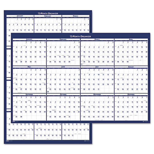 Recycled Poster Style Reversible/Erasable Yearly Wall Calendar, 32 x 48, White/Blue/Gray Sheets, 12-Month (Jan to Dec): 2024