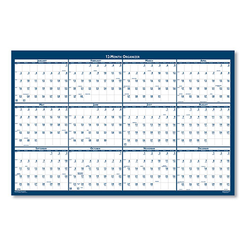House Of Doolittle Recycled Poster Style Reversible/Erasable Yearly Wall Calendar, 66 x 33, White/Blue/Gray Sheets, 12-Month (Jan to Dec): 2024