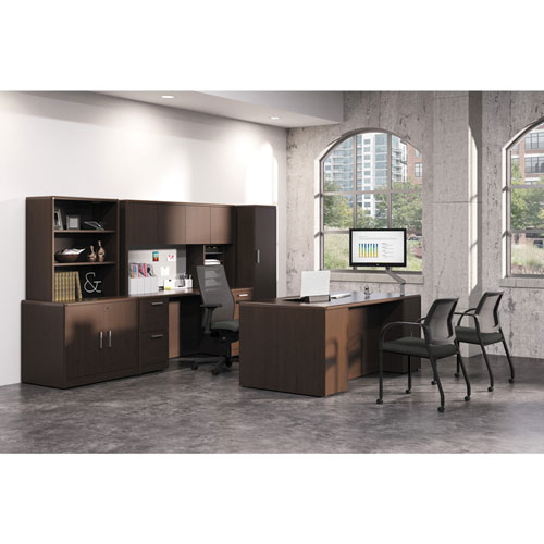 Hon 10700 Series Credenza with Full Height Left Pedestal, Mahogany, 72w x 24d