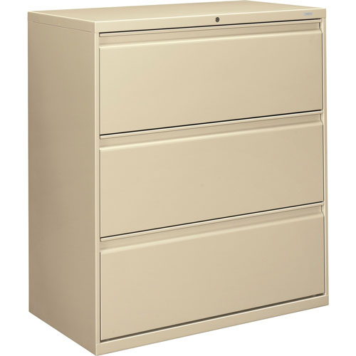 Hon 800-Series 3 Drawer Metal Lateral File Cabinet, 36" Wide, Beige