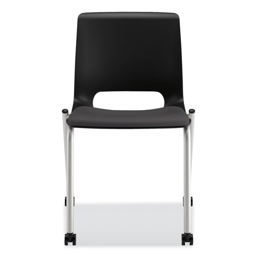 Hon Motivate Four-Leg Stacking Chair, Onyx Seat/Black Back, Platinum Base, 2/Carton