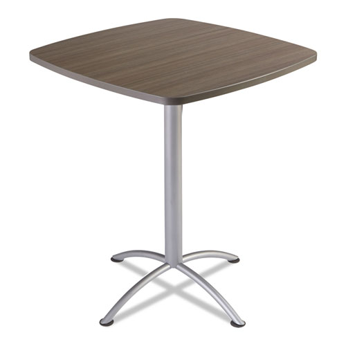 Iceberg iLand Table, Contour, Square Bistro Style, 36" x 36" x 42", Natural Teak/Silver