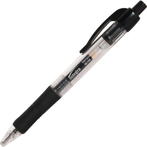 Integra Gel Pen, Retractable, Permanent, .5mm Point, Black Barrel/Ink