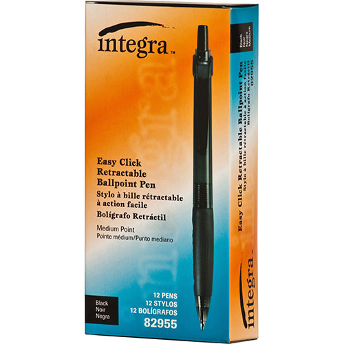 Integra Ballpoint Pen, Retractable, Medium Point, Black Barrel/Ink