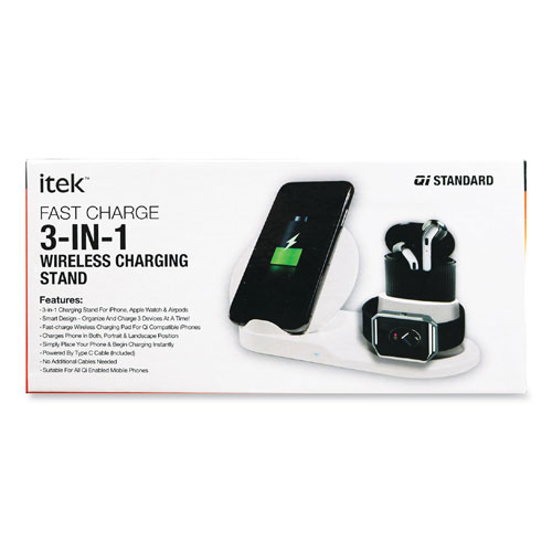 Itek™ 3-in-1 Qi Wireless Charging Stand, USB-C Cable, Black