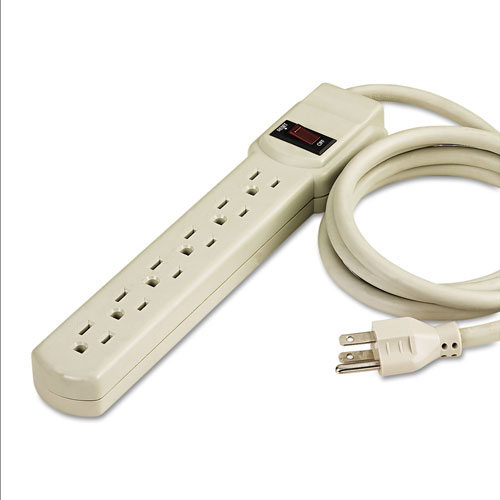 Innovera Six-Outlet Power Strip, 4-Foot Cord, 1-15/16 x 10-3/16 x 1-3/16, Ivory