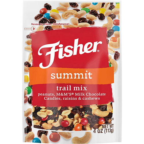 Fisher Summit Trail Mix - Resealable Bag - Peanut, Milk, Chocolate, Raisin, Cashew - 6 / Carton