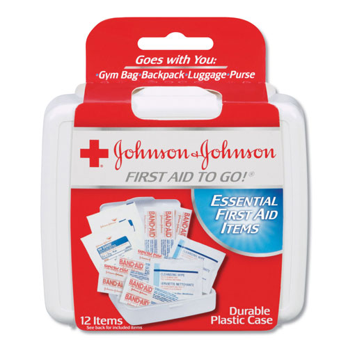 Johnson & Johnson Mini First Aid To Go Kit, 12-Pieces, Plastic Case