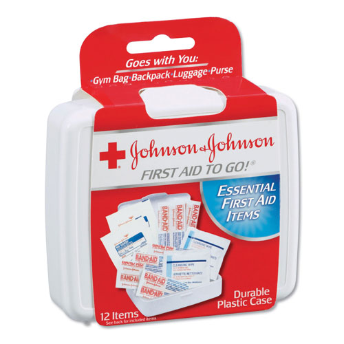 Johnson & Johnson Mini First Aid To Go Kit, 12-Pieces, Plastic Case