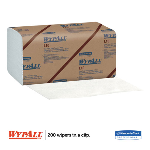 WypAll® L10 SANI-PREP Dairy Towels, Banded, 1-Ply, 10 1/2 x 9 3/10, 200/Pk, 12 Pk/Carton