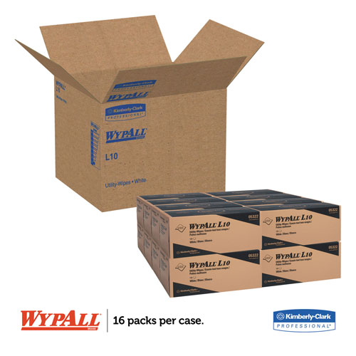 WypAll® L10 Towels POP-UP Box, 1Ply, 12x10 1/4, White, 125/Box, 18 Boxes/Carton