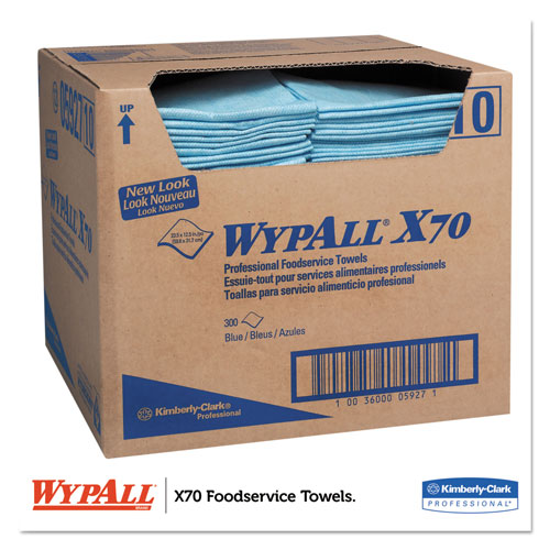 WypAll® X70 Foodservice Towels, 1/4 Fold, 12 1/2 x 23 1/2, Blue, 300/Carton