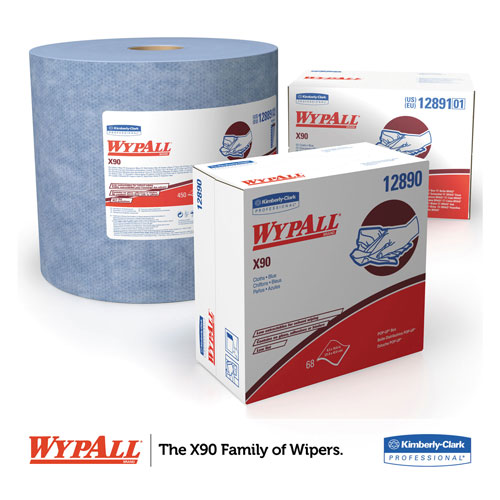 WypAll® X90 Cloths, POP-UP Box, 8 3/10 x 16 4/5, Denim Blue, 68/Box, 5 Boxes/Carton