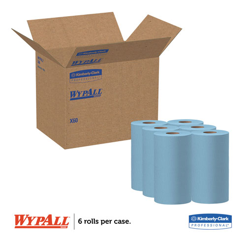 WypAll® X60 Cloths, Small Roll, 19 3/5 x 13 2/5, Blue, 130/RL, 6 RL/CT