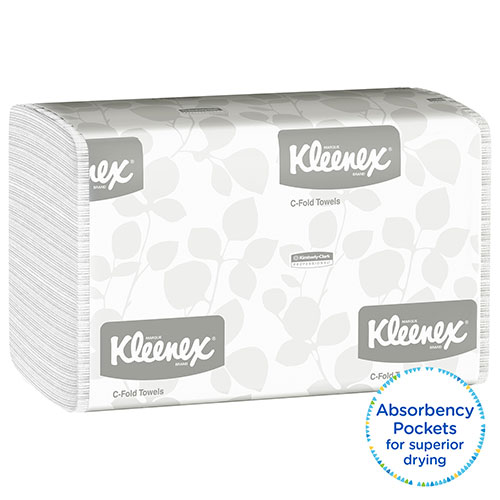Kleenex C-Fold Paper Towels (01500), Absorbent, White, 16 Packs / Case, 150 C-Fold Towels / Pack, 2,400 Towels / Case
