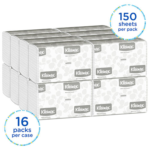 Kleenex Multifold Paper Towels (01890), Absorbent, White, 16 Packs / Case, 150 Multifold Paper Towels / Pack, 2,400 Towels / Case