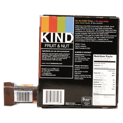 Kind Fruit and Nut Bars, Almond and Coconut, 1.4 oz, 12/Box