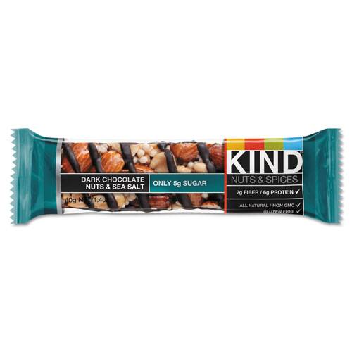 Kind Nuts and Spices Bar, Dark Chocolate Nuts and Sea Salt, 1.4 oz, 12/Box