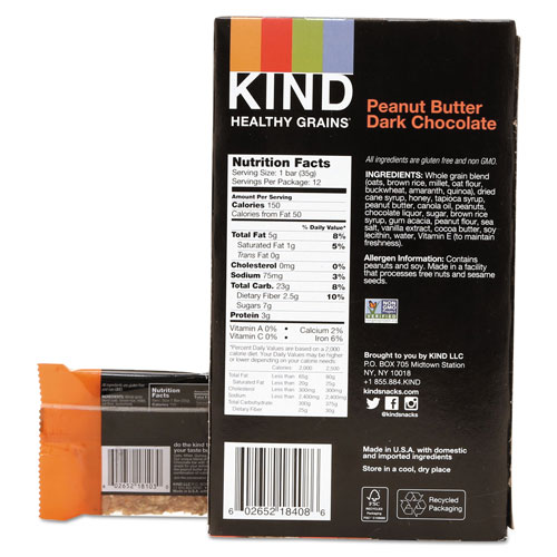 Kind Healthy Grains Bar, Peanut Butter Dark Chocolate, 1.2 oz, 12/Box