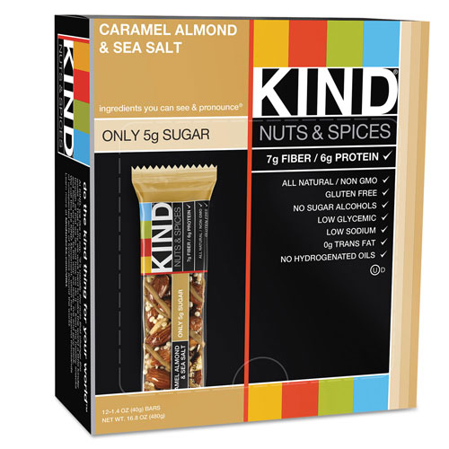 Kind Nuts and Spices Bar, Caramel Almond and Sea Salt, 1.4 oz Bar, 12/Box