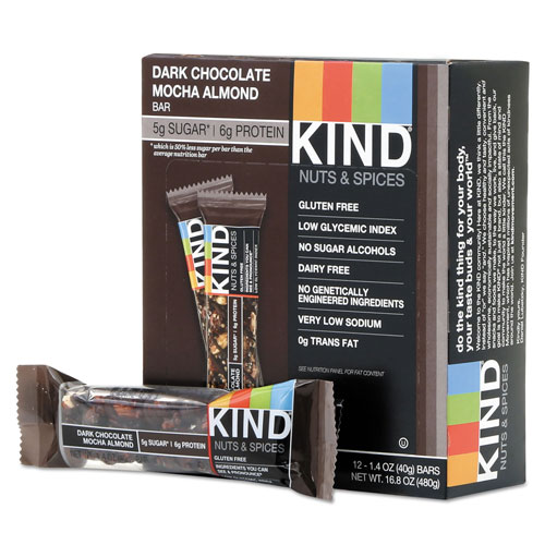 Kind Nuts and Spices Bar, Dark Chocolate Mocha Almond, 1.4 oz Bar, 12/Box