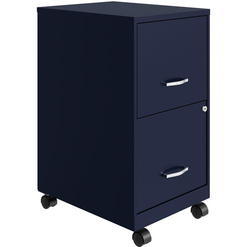Lorell SOHO File/File Mobile File Cabinet, 14.3" x 18" x 26.5", 2 x Drawer(s), Navy, Chrome, Baked Enamel, Steel, Recycled