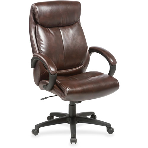 Lorell High Back Leather Chair, 28" x 31-3/4" x 45-1/2", Brown