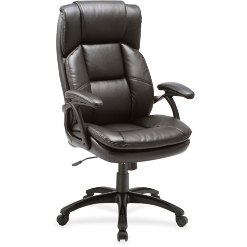 Lorell Leather Hi-Back Chair, 27" x 32" x 44-1/2", BK