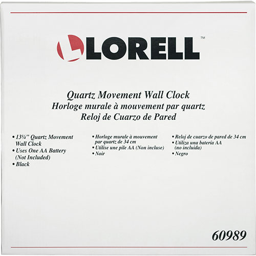 Lorell Wall Clock, 13-1/4", Arabic Numerals, Black Frame