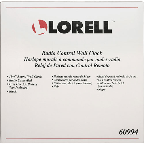 Lorell Wall Clock, 13-1/4" Arabic Numerals, White Dial/Black Frame