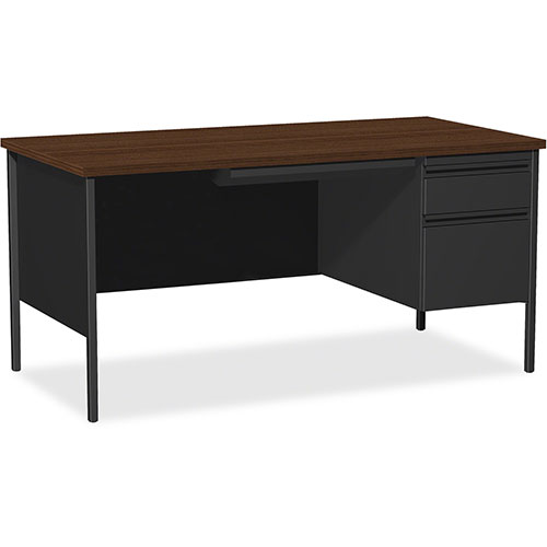 Lorell Single Pedestal Desk, RH, 66" x 30" x 29-1/2", Black Walnut