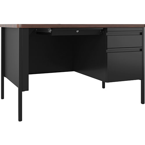 Lorell Desk, Right-Pedestal, 48"x30"x29-1/2", Walnut/Black
