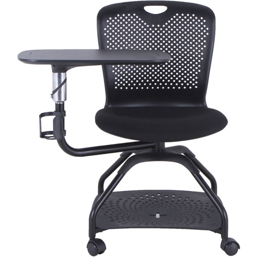 Lorell Student Training Chair, Fabric Seat, Plastic Back, Four-legged Base, Black, 19.6