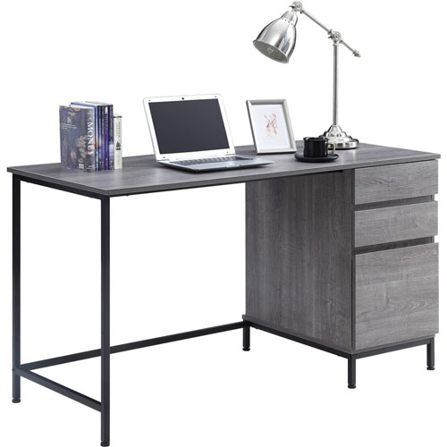 Lorell SOHO 3-Drawer Desk, 55" x 23.6" x 30", 3 x File Drawer(s), Charcoal, Powder Coated Leg