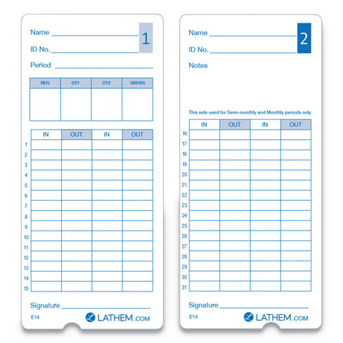 Lathem Time E14-100 Time Cards, Bi-Weekly/Monthly/Semi-Monthly/Weekly, Two Sides, 7