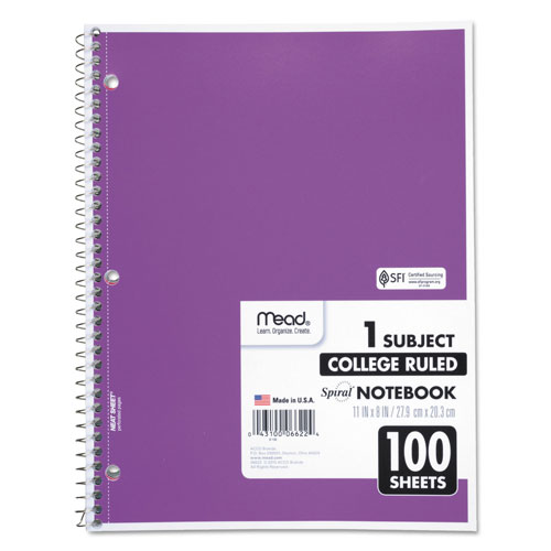 Mead Spiral Notebook, 1 Subject, Medium/College Rule, Assorted Color Covers, 11 x 8, 100 Sheets