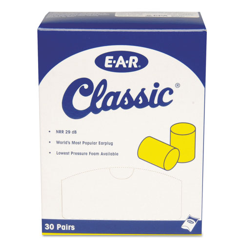 3M E-A-R Classic Earplugs, Pillow Paks, Uncorded, Foam, Yellow, 30 Pairs
