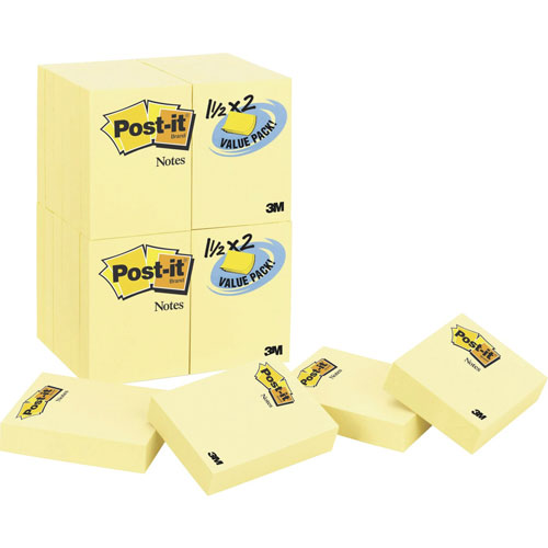 Post-it® Original Pads in Canary Yellow, 1 1/2 x 2, 90-Sheet, 24/Pack