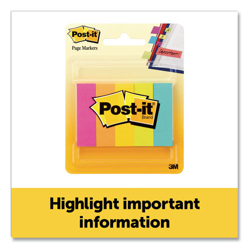 Post-it® Page Flag Markers, Assorted Brights, 100 Strips/Pad, 5 Pads/Pack