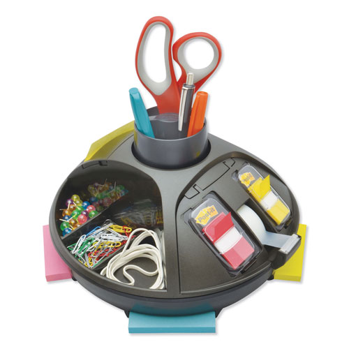 3M Rotary Self-Stick Notes Dispenser, 14 Compartments, Plastic, 10" Diameter x 6"h, Black