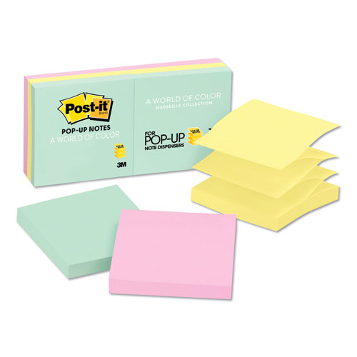Post-it® Original Pop-up Refill, 3" x 3", Beachside Cafe Collection Colors, 100 Sheets/Pad, 6 Pads/Pack