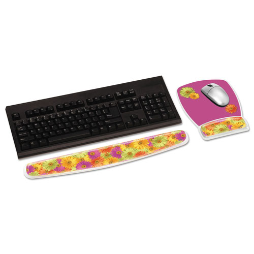 3M Fun Design Clear Gel Keyboard Wrist Rest, 18 x 2.75, Daisy Design
