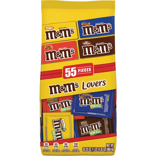 M & M's Candy, M&M'S, 4 Flavors, Single-Serve Bags, 30.35 Oz, 55/Bg