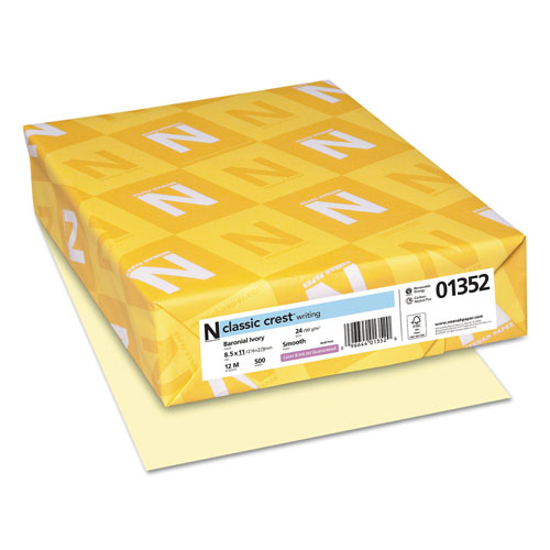 Neenah Paper CLASSIC CREST Stationery, 24 lb, 8.5 x 11, Baronial Ivory, 500/Ream