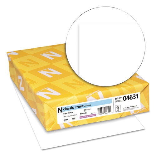 Neenah Paper CLASSIC CREST Stationery, 97 Bright, 24 lb, 8.5 x 11, Solar White, 500/Ream