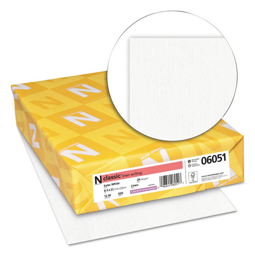 Neenah Paper CLASSIC Linen Stationery, 97 Bright, 24 lb, 8.5 x 11, Solar White, 500/Ream