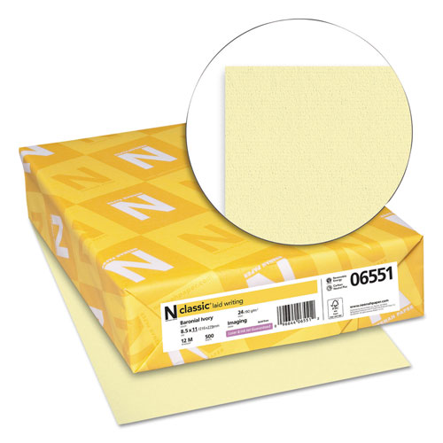Neenah Paper CLASSIC Laid Stationery Writing Paper, 24 lb, 8.5 x 11, Baronial Ivory, 500/Ream